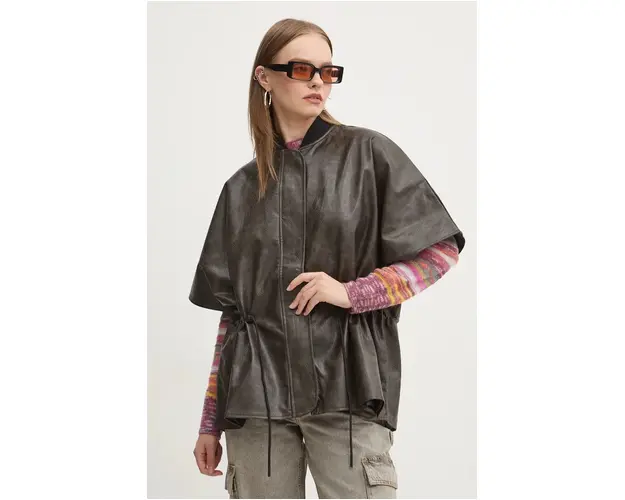 Desigual geaca RICHMOND femei, culoarea maro, de tranzitie, oversize, 24WAIP02