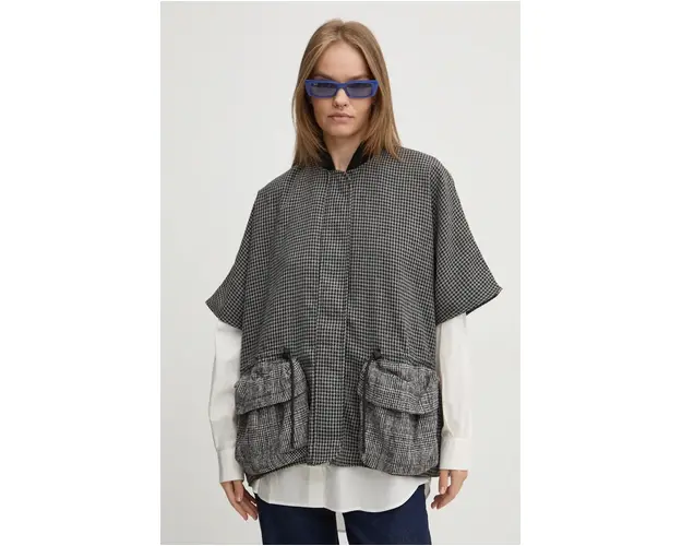 Desigual geaca HARRINGA RICH femei, culoarea gri, de tranzitie, oversize, 24WAIA02