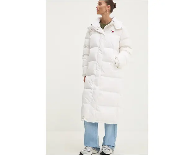 Tommy Jeans geaca de puf femei, culoarea alb, de iarna, oversize, DW0DW18860