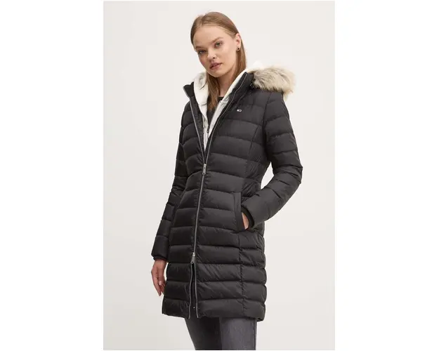 Tommy Jeans geaca de puf femei, culoarea negru, de iarna, DW0DW18864