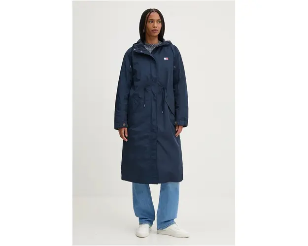 Tommy Jeans geaca femei, culoarea albastru marin, de tranzitie, DW0DW19693