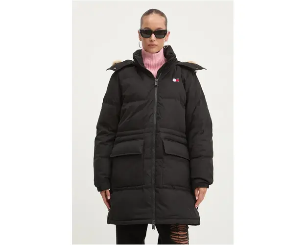 Tommy Jeans geaca de puf femei, culoarea negru, de iarna, DW0DW18821