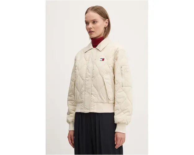 Tommy Jeans geaca femei, culoarea bej, de iarna, oversize, DW0DW18839