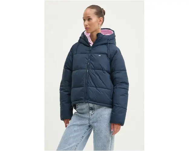 Tommy Jeans geaca femei, culoarea albastru marin, de tranzitie, DW0DW18841