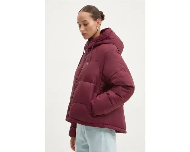 Tommy Jeans geaca femei, culoarea bordo, de tranzitie, DW0DW18841