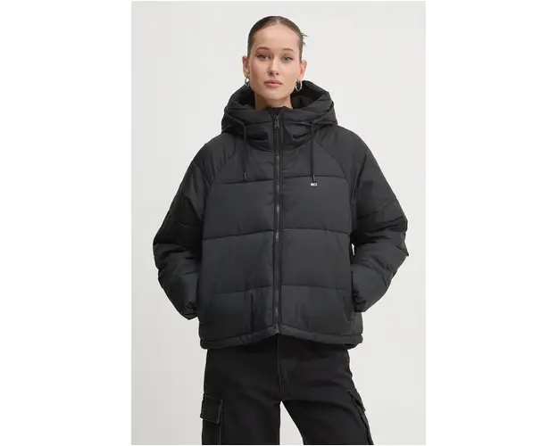 Tommy Jeans geaca femei, culoarea negru, de tranzitie, DW0DW18841