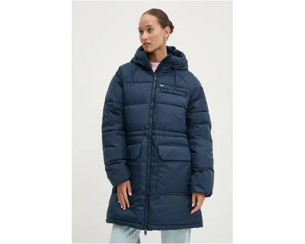 Tommy Jeans geaca femei, culoarea albastru marin, de iarna, DW0DW18842