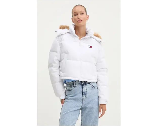 Tommy Jeans geaca femei, culoarea alb, de iarna, DW0DW19687
