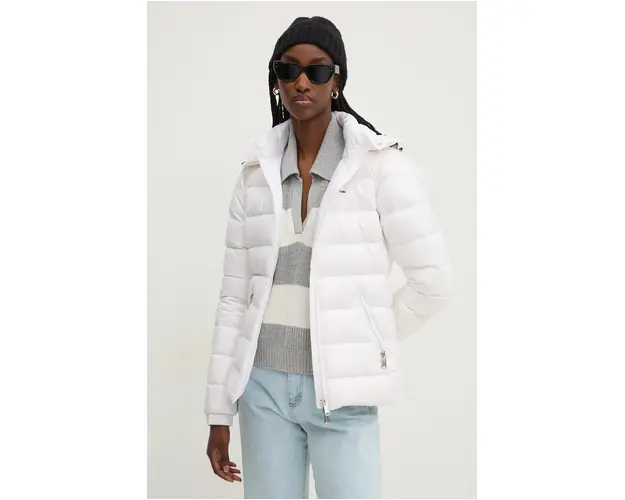 Tommy Jeans geaca de puf femei, culoarea alb, de iarna, DW0DW19926