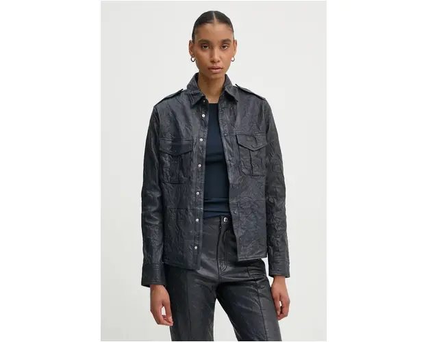 ZADIG&VOLTAIRE geaca de piele femei, culoarea albastru marin, de tranzitie, RWSH00029