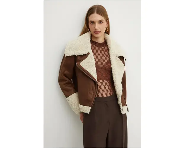 Bardot geaca FINN femei, culoarea maro, de tranzitie, 59543JB1