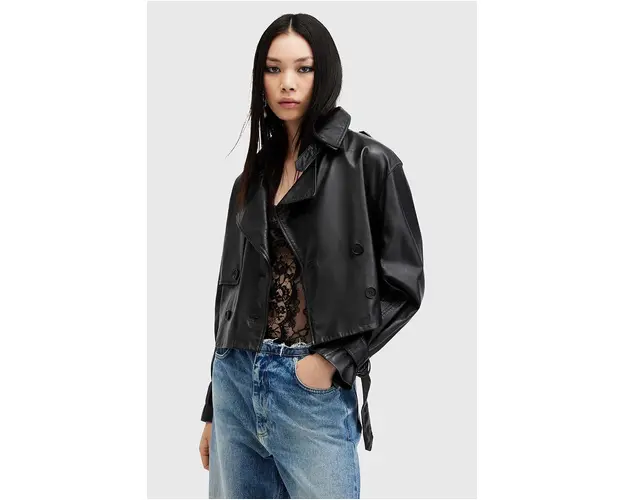 AllSaints geaca de piele HENDRY femei, culoarea negru, de tranzitie, W113LB