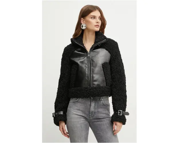 Karl Lagerfeld geaca femei, culoarea negru, de tranzitie, oversize, 246W1507