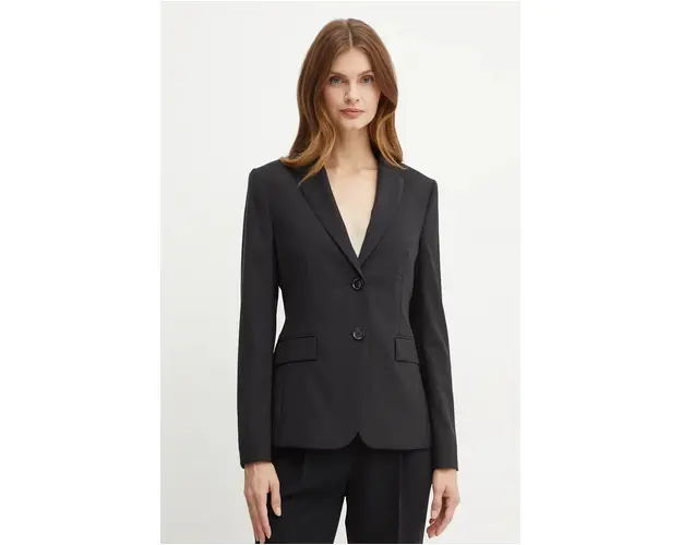 BOSS geaca de lana culoarea negru, un singur rand de nasturi, neted, 50490035