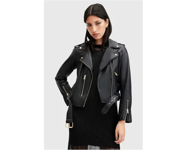 AllSaints geaca de piele BALFERN BIKER femei, culoarea negru, de tranzitie, W084LB