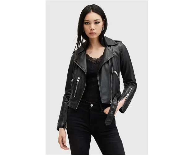 AllSaints geaca de piele BALFERN BIKER femei, culoarea negru, de tranzitie, W084LB