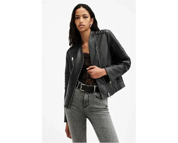 AllSaints geaca de piele CAWLEY femei, culoarea negru, de tranzitie, W027LA