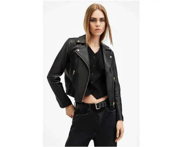 AllSaints geaca de piele DALBY femei, culoarea negru, de tranzitie, W086LB