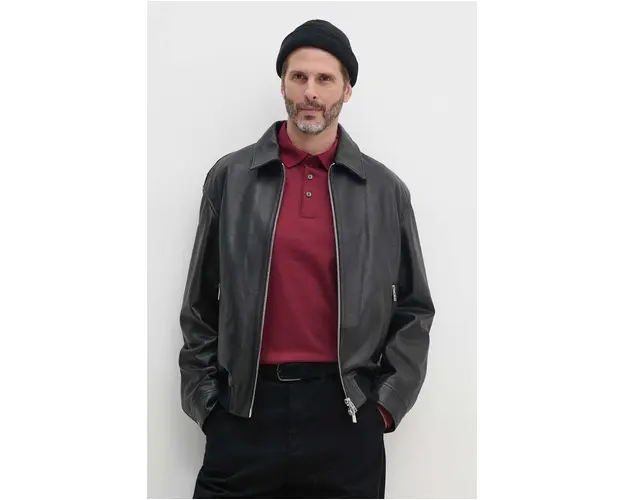 BOSS geaca de piele barbati, culoarea negru, de tranzitie, 50516898