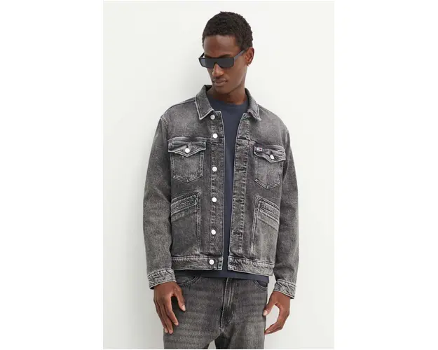Tommy Jeans geaca barbati, culoarea negru, de tranzitie, DM0DM19362