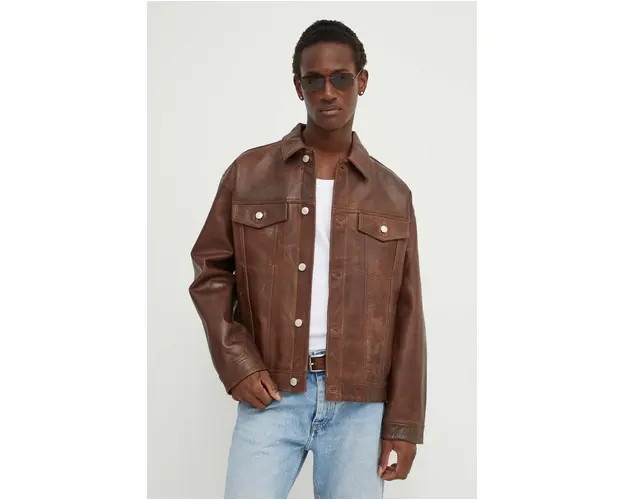 Won Hundred geaca de piele barbati, culoarea maro, de tranzitie, 3011-16018