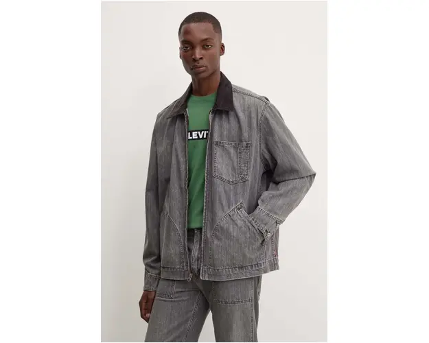 Levi's geaca jeans barbati, culoarea gri, de tranzitie, oversize, A8635