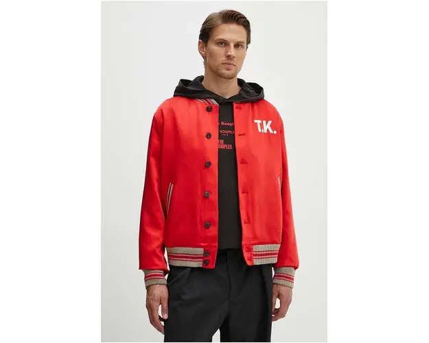 The Kooples geaca bomber barbati, culoarea rosu, de tranzitie, oversize, HBLO29004K