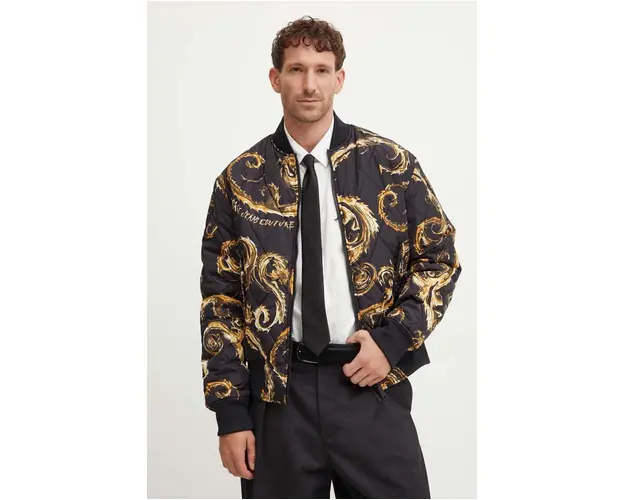 Versace Jeans Couture geaca bomber cu doua fete barbati, culoarea negru, de iarna, 77GASD07 CQD54