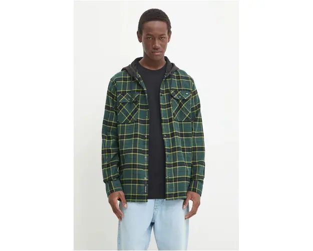 Vans camasa din bumbac barbati, culoarea verde, regular, VN0A4RZB1MC1