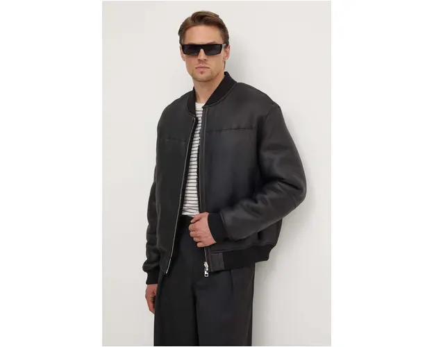 IRO geaca de piele reversibila culoarea negru, de iarna, oversize, MP137MIEKO