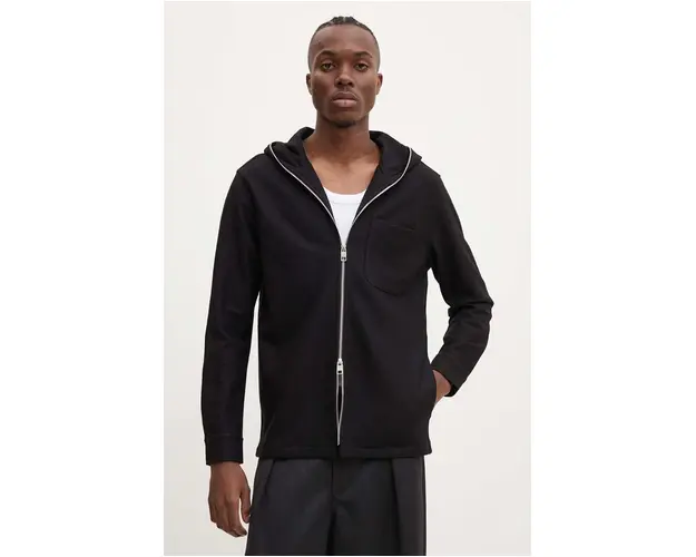 IRO bluza din lana culoarea negru, cu gluga, neted, MP100ZAMO