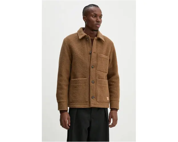 A.P.C. jacheta tip camasa din lana veste emile patch culoarea maro, de tranzitie, WVBCA.H02961