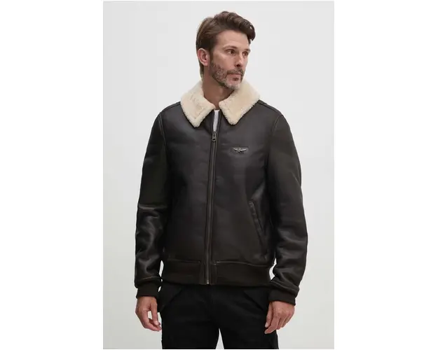 Aeronautica Militare geaca de piele barbati, culoarea maro, de tranzitie, PN1611763