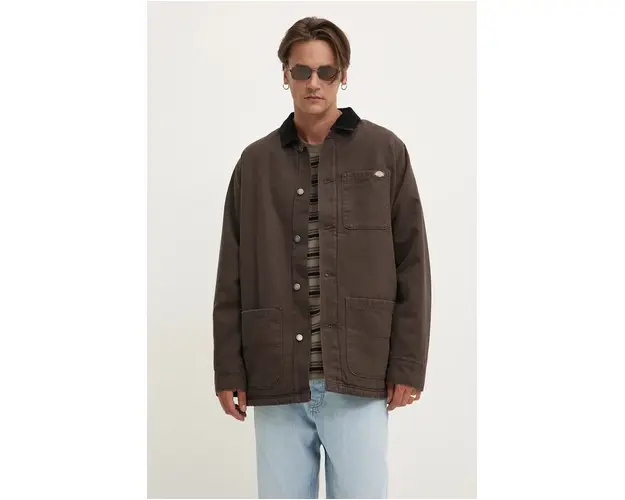 Dickies geaca Duck High Pile Flce Line Chore Jacket barbati, culoarea maro, de tranzitie, DK0A4XGA