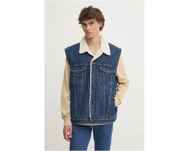 Levi's vesta de blugi barbati, culoarea albastru marin, de tranzitie, A8637