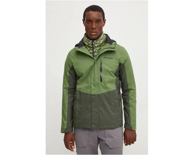 Columbia geaca de ploaie Pouring Adventure barbati, culoarea verde, 2117171