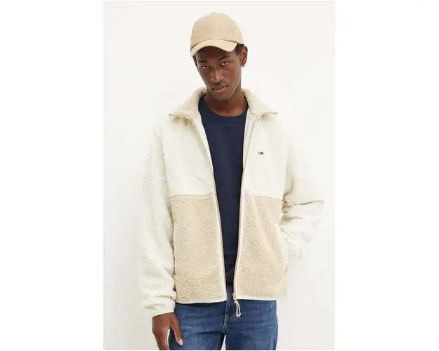 Tommy Jeans hanorac fleece culoarea bej, neted, DM0DM19644