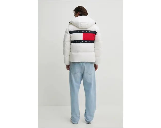 Tommy Jeans geaca de puf barbati, culoarea bej, de iarna, oversize, DM0DM20479