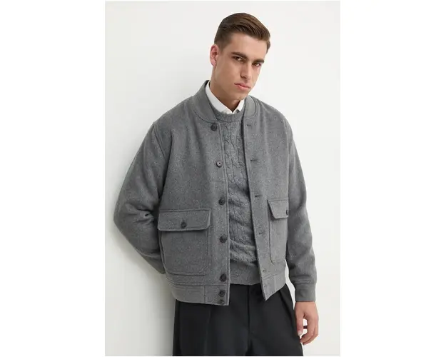 Hackett London jacheta bomber din amestec de lana culoarea gri, de tranzitie, HM403233