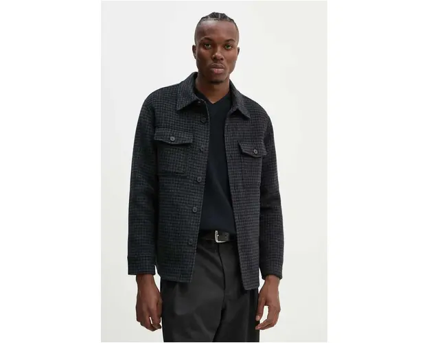 Theory jacheta de camasa din lana culoarea negru, de tranzitie, oversize, O0871406