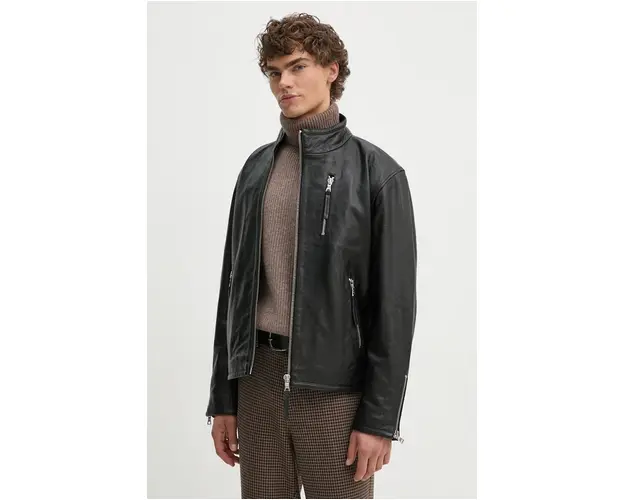 Won Hundred geaca de piele barbati, culoarea negru, de tranzitie, 3253-16015