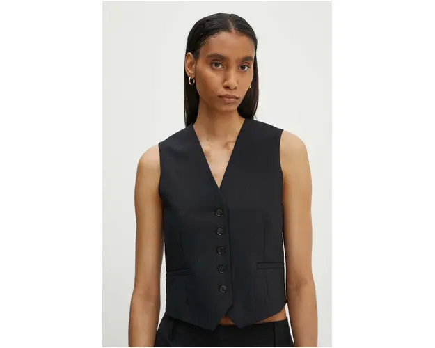 Herskind vesta din amestec de lana Mister culoarea albastru marin, un singur rand de nasturi, 5217134
