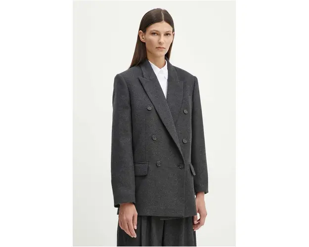 Iceberg sacou din lana culoarea gri, cu doua randuri de nasturi, neted, L011 3068