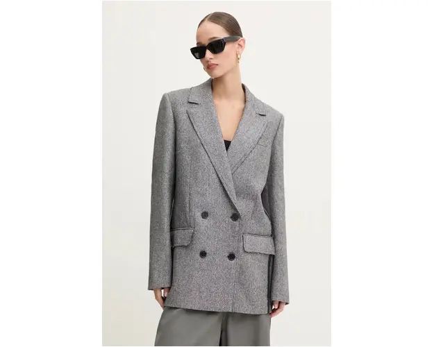 Iceberg geaca de lana culoarea gri, cu doua randuri de nasturi, modelator, L011 3141