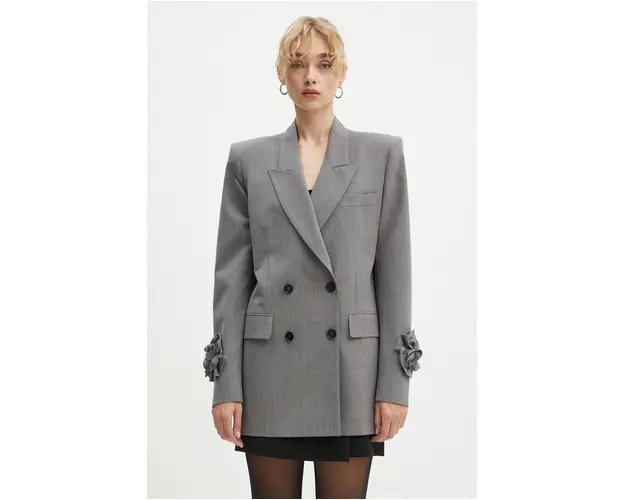 MSGM sacou de lana culoarea gri, cu doua randuri de nasturi, neted, 3741MDG18X.247506