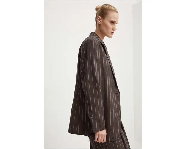 Day Birger et Mikkelsen sacou de in Emile - Casual Linen Stripe culoarea maro, un singur rand de nasturi, modelator, DAY65243233