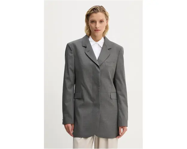 Remain sacou din lana Boxy Blazer culoarea gri, un singur rand de nasturi, neted, 5018971959