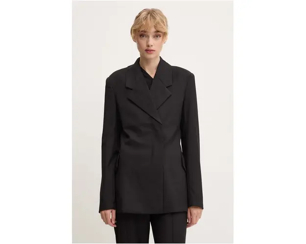Remain sacou din lana Fitted Blazer culoarea negru, cu doua randuri de nasturi, neted, 501915100