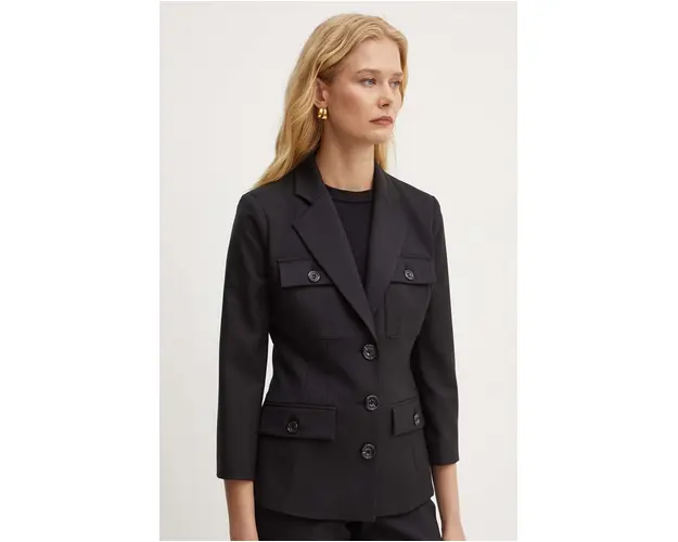 Elisabetta Franchi sacou din lana culoarea negru, un singur rand de nasturi, neted, GI10746E2