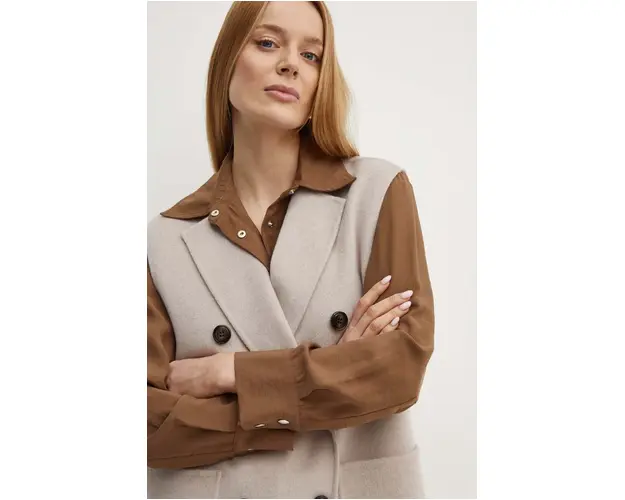 MAX&Co. vesta de lana culoarea bej, de tranzitie, 2426156021200